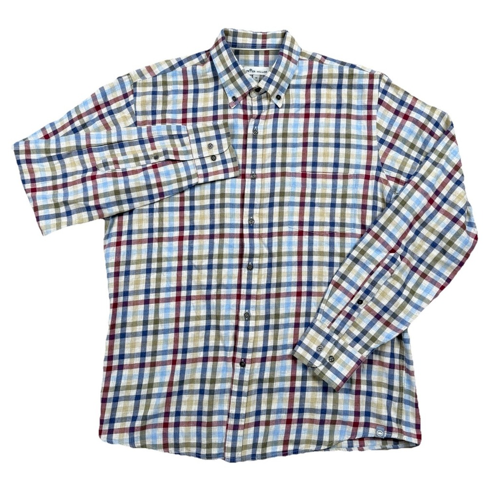 Peter Millar Men's Crown Sutton Cotton Sport Shirt Medium Plaid Long Sleeve